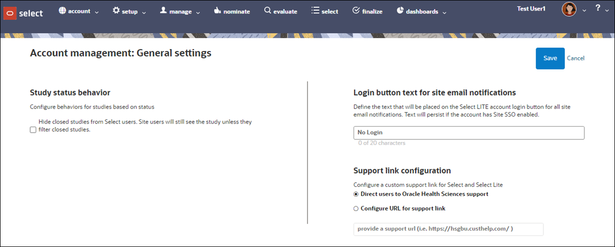 New general settings page includes configuration options for account level settings New general settings page includes configuration options for account level settings