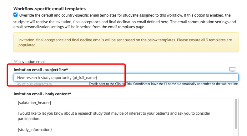 Optionally add PI name to workflow specific email subject line using a placeholder Optionally add PI name to workflow specific email subject line using a placeholder