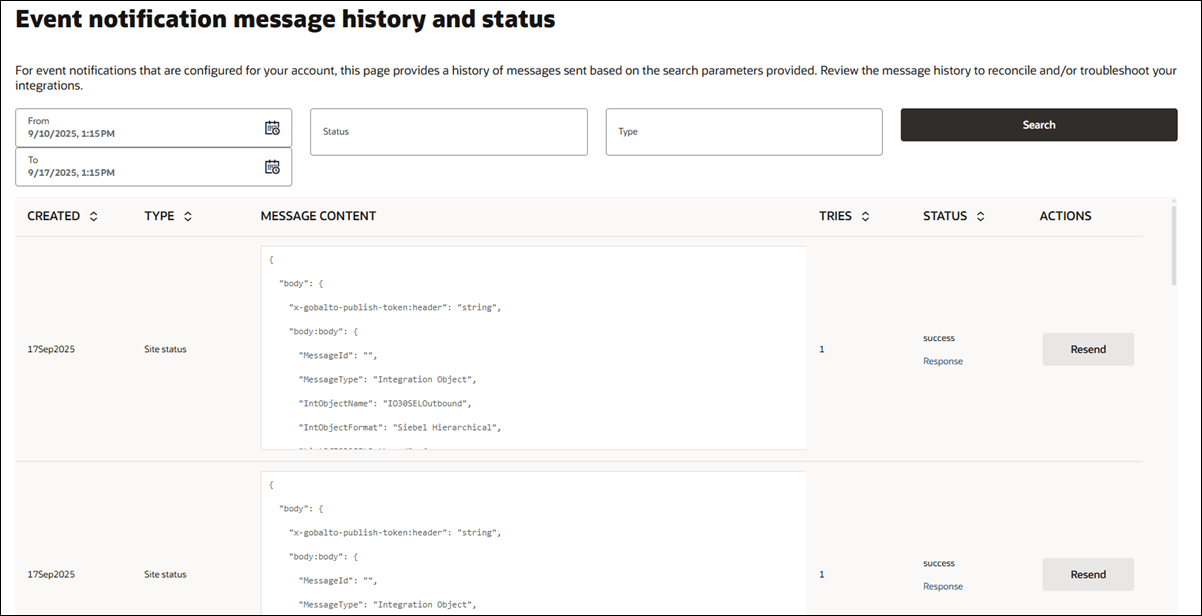 Account event notification history and status Account event notification history and status