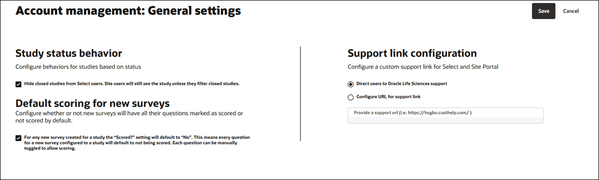 Account general settings page Account general settings page