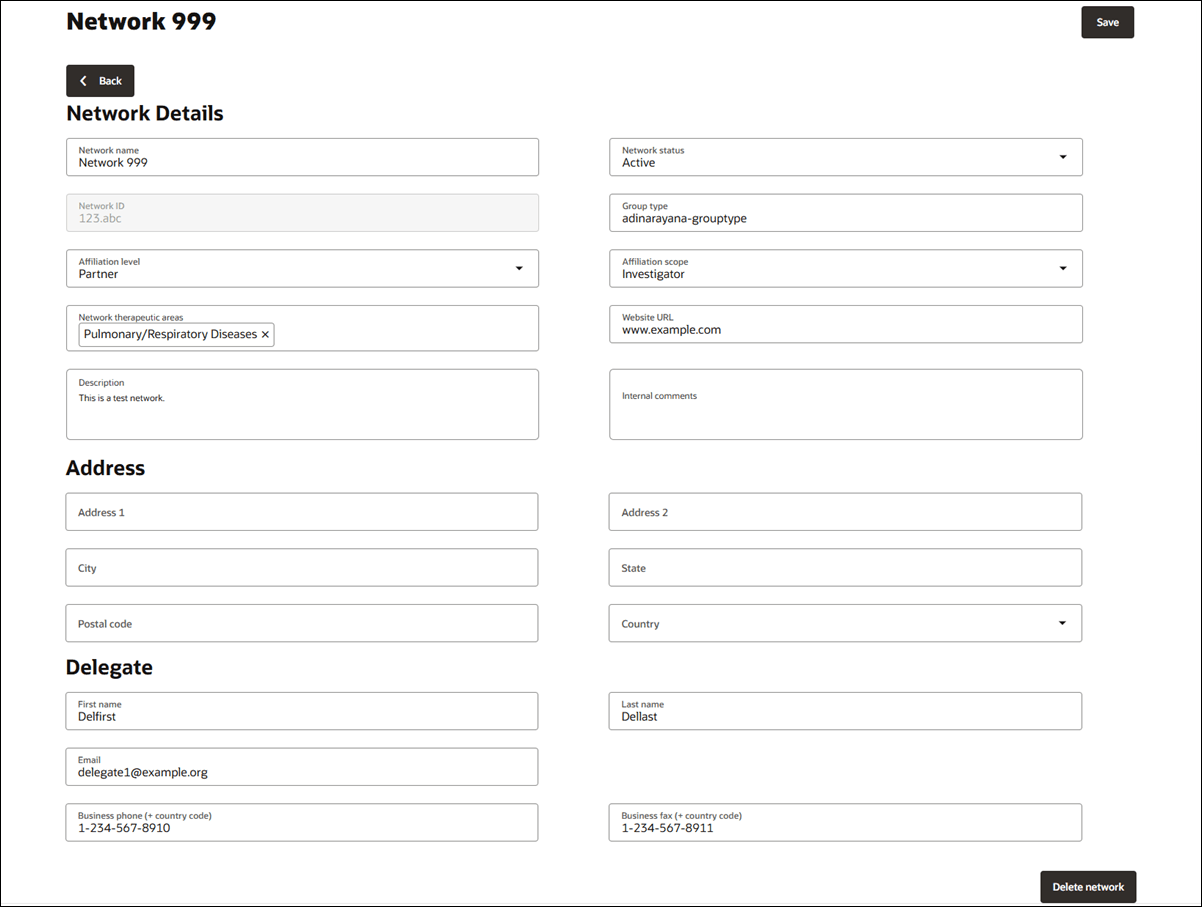 Account network details Account network details