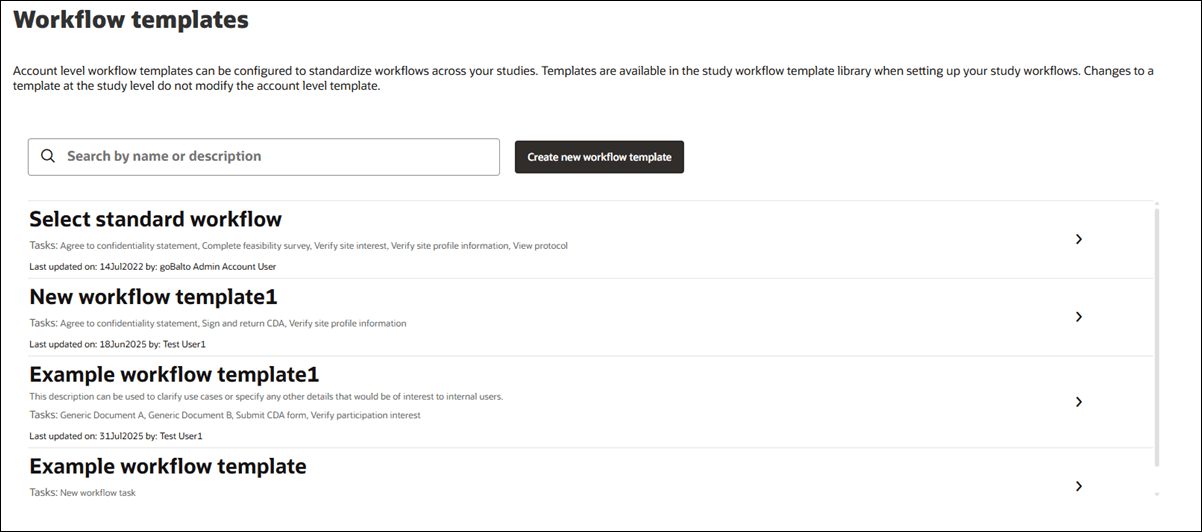 Account level workflow list