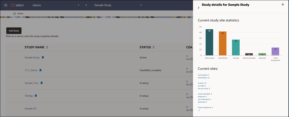 My Dashboard page with open Study details drawer My Dashboard page with open Study details drawer