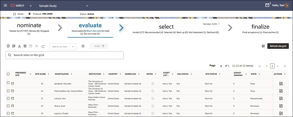 Site selection buckets Site selection buckets