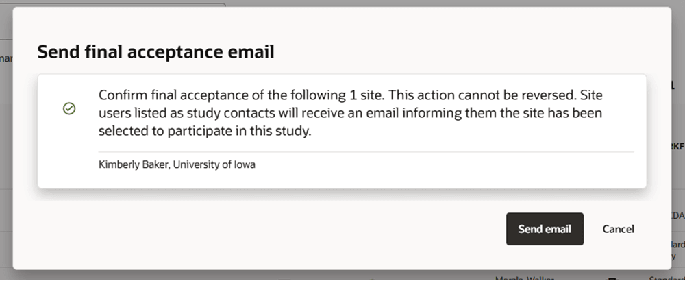 Send final acceptance email modal Send final acceptance email modal