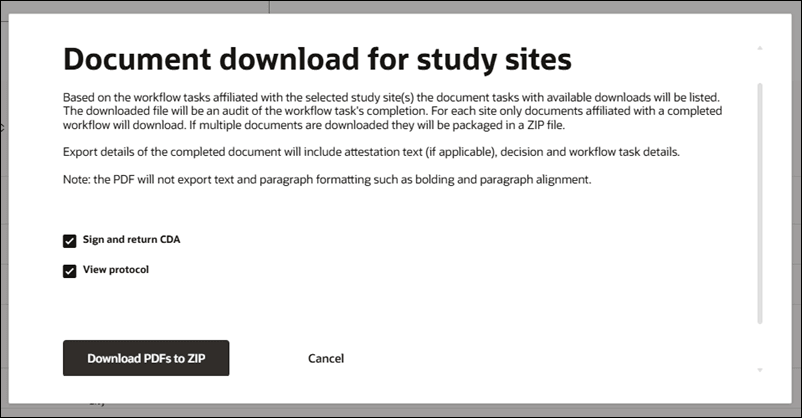 Site document download modal with two documents selected and active Download button