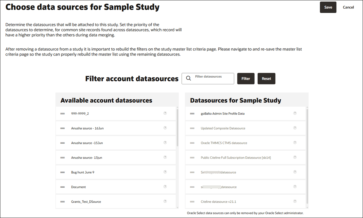 Study data sources page with drag and drop data source options Study data sources page with drag and drop data source options