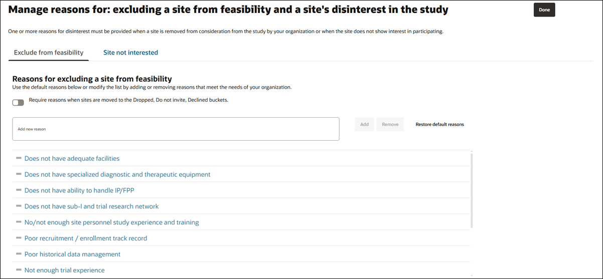 Study level manage exclusion and disinterest page