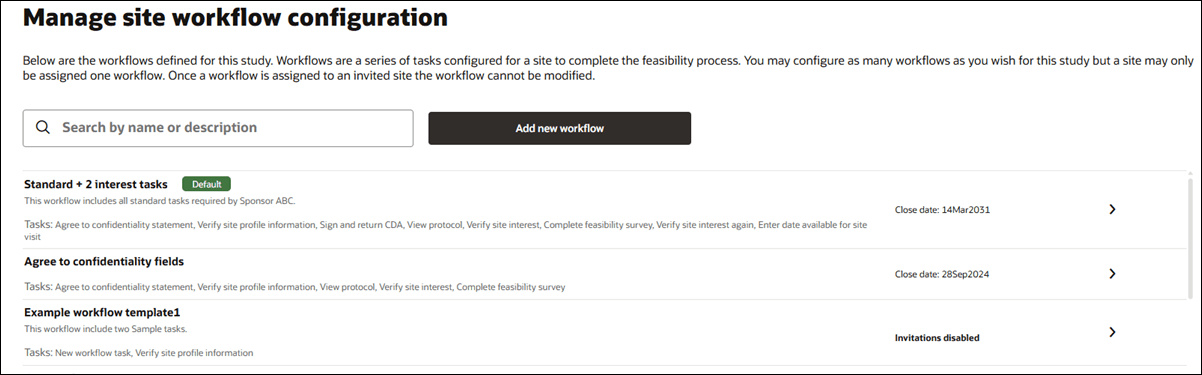 Study workflow list Study workflow list