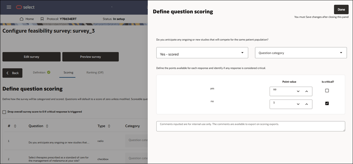 Define question scoring tab with open scoring settings drawer Define question scoring tab with open scoring settings drawer