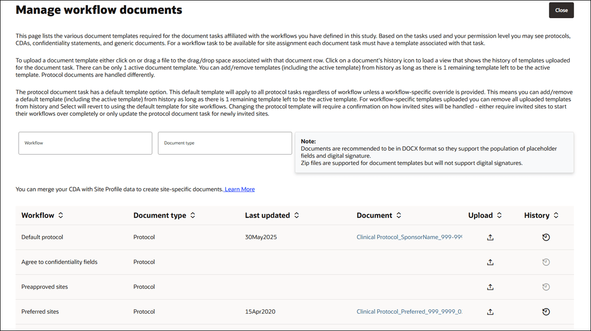 Workflow documents list Workflow documents list