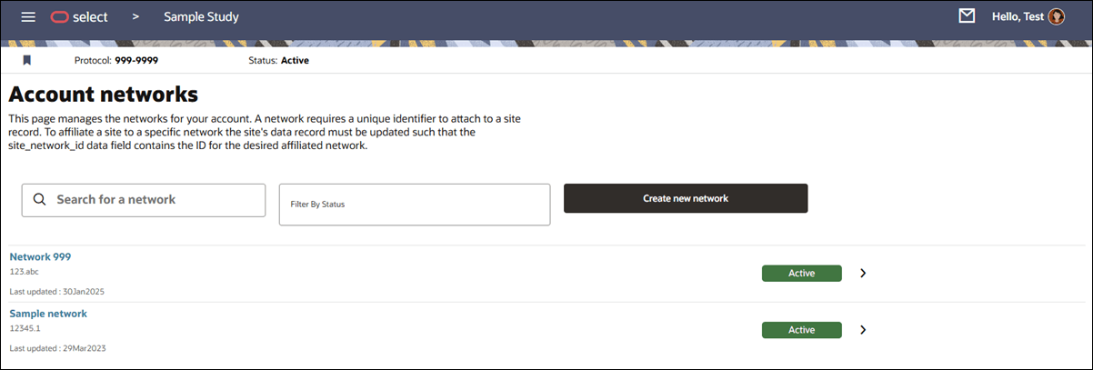 Redesigned Account networks page lists all networks saved for the account