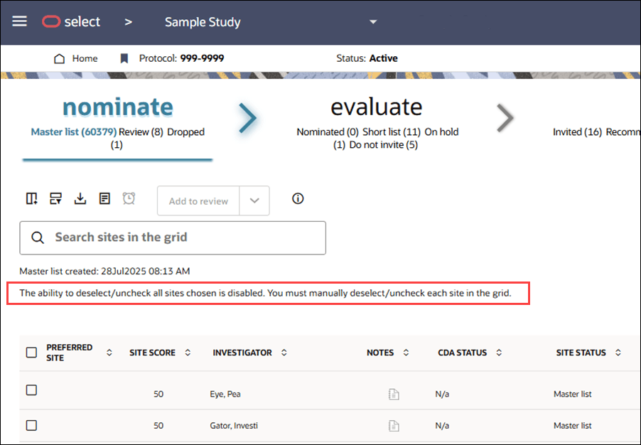 Site grid with enabled select all check box and new caption describing requirement to manually deselect sites as preferred Site grid with enabled select all check box and new caption describing requirement to manually deselect sites as preferred