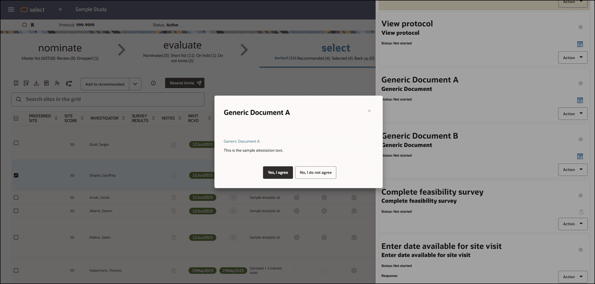 Example modal for completing a Generic document: Attestation workflow task