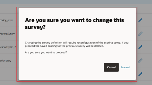 Survey change confirmation modal