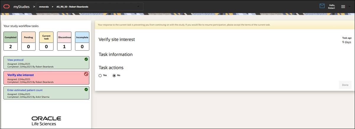Disqualified task highlighted in red in the Home page task panel Disqualified task highlighted in red in the Home page task panel