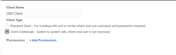 Client Credentials is a radio button.