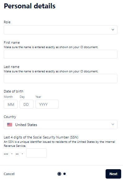The image shows the area where you add ultimate beneficial owner personal details.