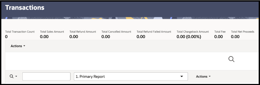 shows the top of the Transactions report with a drop-down option that says “1. Primary Report”
