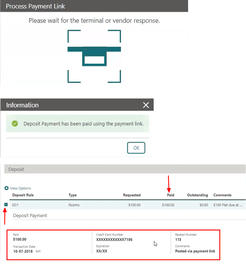 shows the result of the  Payment Status