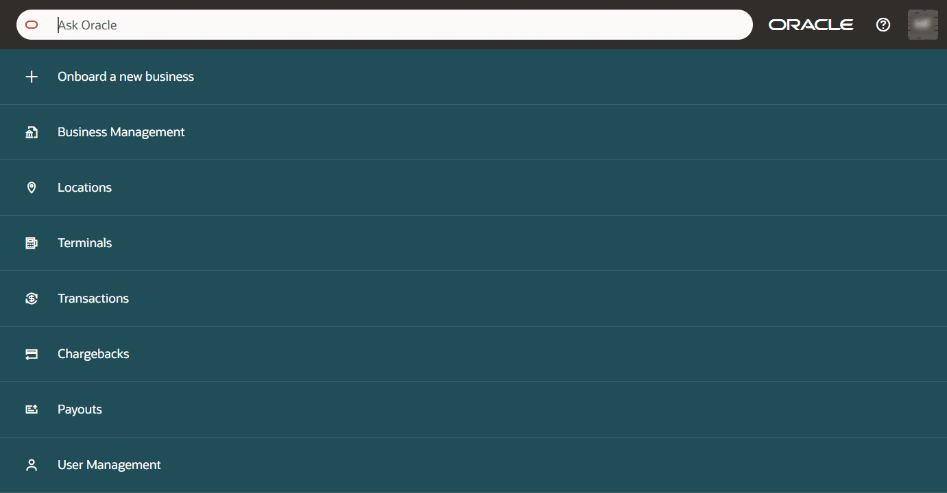 Screenshot that shows the profile and help icon in the upper right corner and a list of pages below