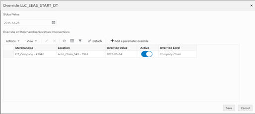 This image shows overriding the parameters table.