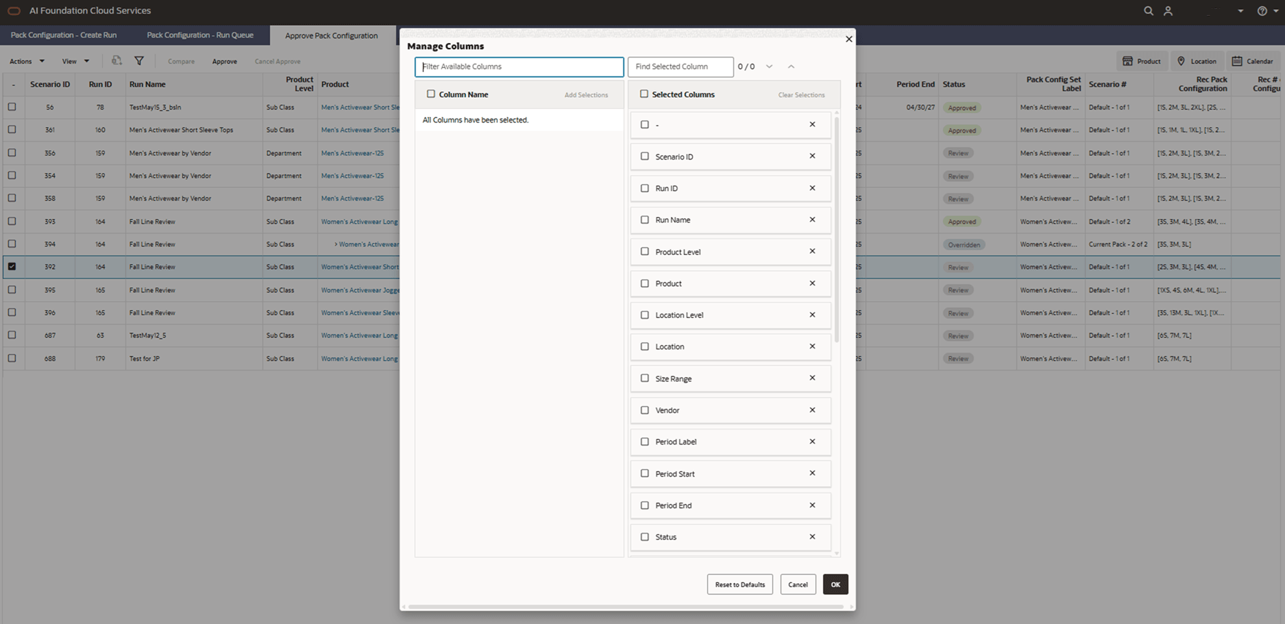 This image shows view and manage columns.