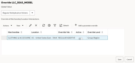 This image shows overriding the parameters table.