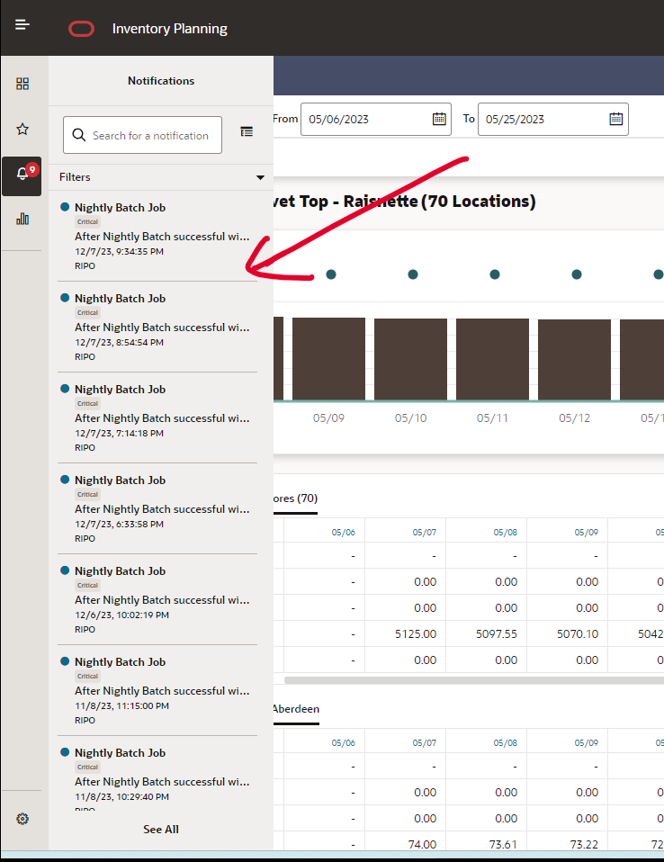 This image shows ip batch job notifications