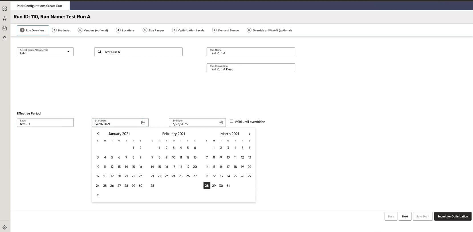 This image shows create runs options. This image shows create runs options.