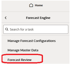 This image shows selecting the Forecast Review task.