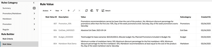 Create Rule Values screen