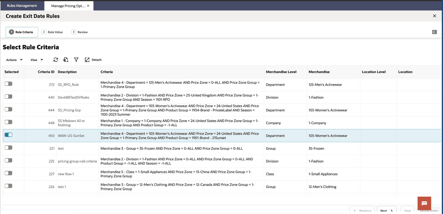 Build Rule - Selecting Rule Criteria