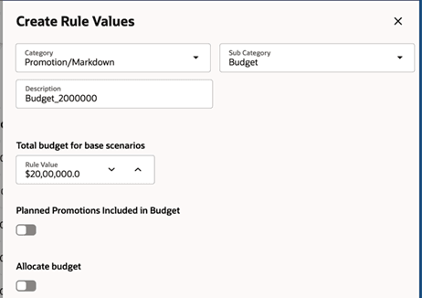 Create Rule Value screen