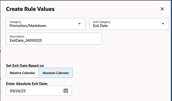 Create Rule Value screen