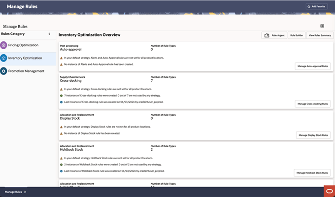 Manage Rules screen