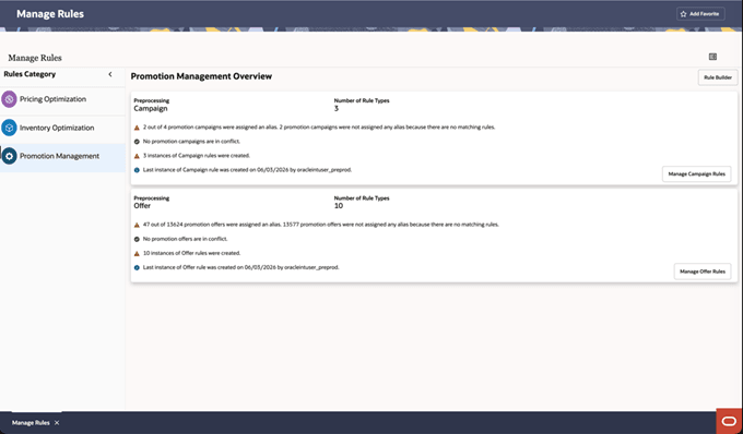 Manage Rules screen Manage Rules screen