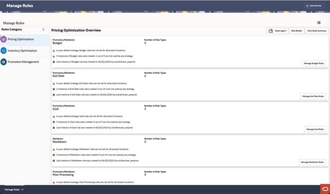 Manage Rules screen