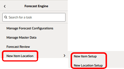 This image shows the new item and location setup.