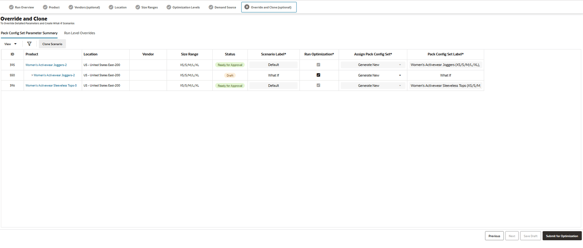 This image shows the override and clone screen.