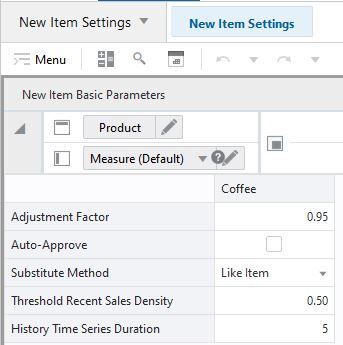 New Item Basic Parameters View New Item Basic Parameters View