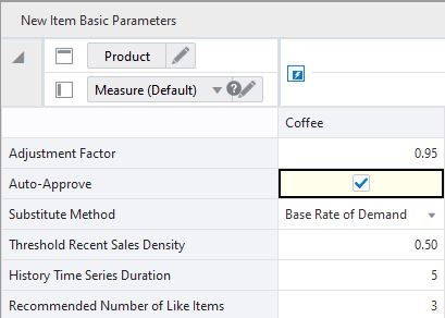 New Item Basic Parameters View New Item Basic Parameters View