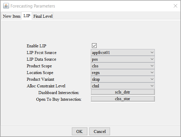 Forecast Parameters Forecast Parameters