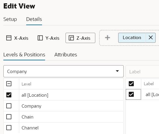 Location Dimension Selection Window