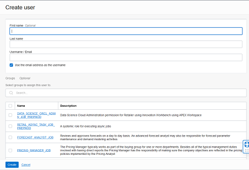 This figure shows the Create User page.