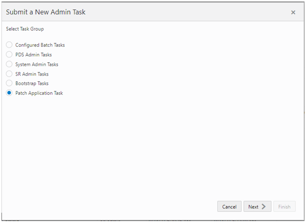 This figure shows selecting the Patch Application Task. This figure shows selecting the Patch Application Task.