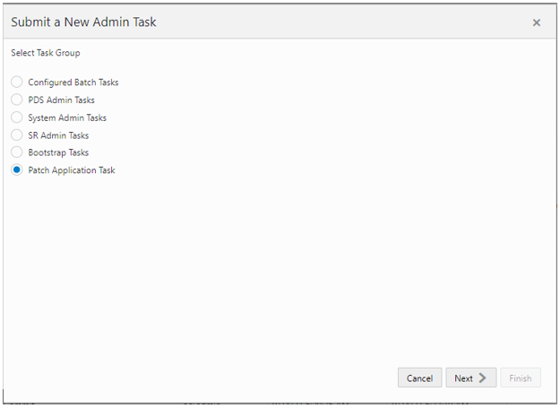 This figure shows selecting the Patch Application Task.