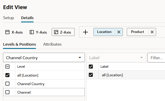 Location Dimension Selection Window