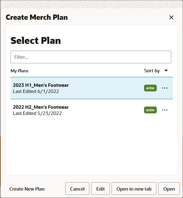 Create Merch Plan Targets Dialog