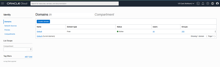 This figure shows the Domains view.